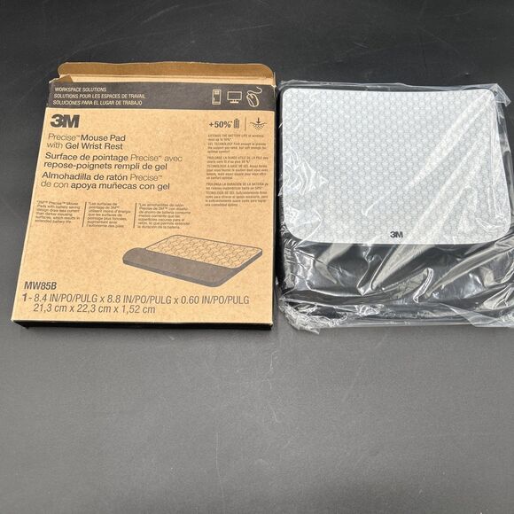 3M Precise Mouse Pad Mousing Surface with Gel Wrist Rest MW85B Black NEW